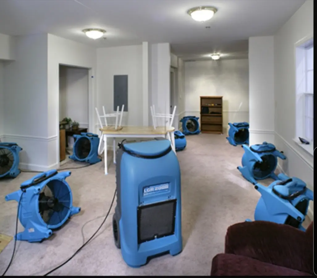 Air movers and dehumidifier setup for Water Damage Restoration in Sandusky